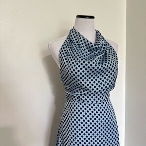 Zara Light Blue Polka Dot Satin Halter Sundress for Cocktail Events